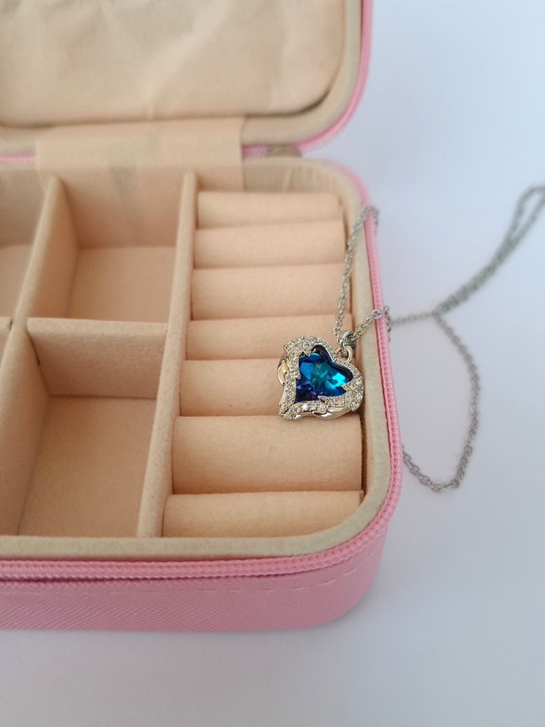 گردنبند قلب جواهری رنگ آبی