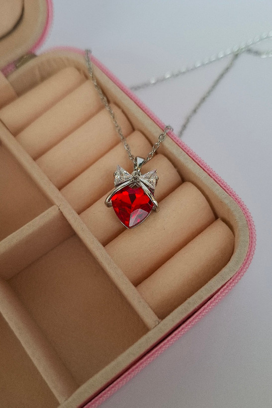 گردنبند جواهری قلب پاپیون دار