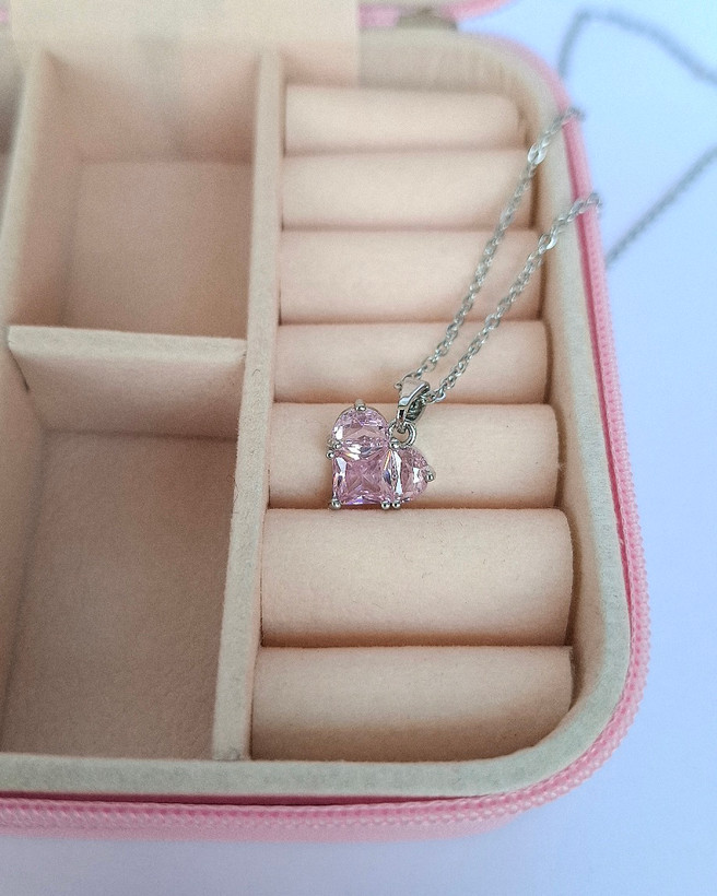 گردنبند جواهری قلب صورتی